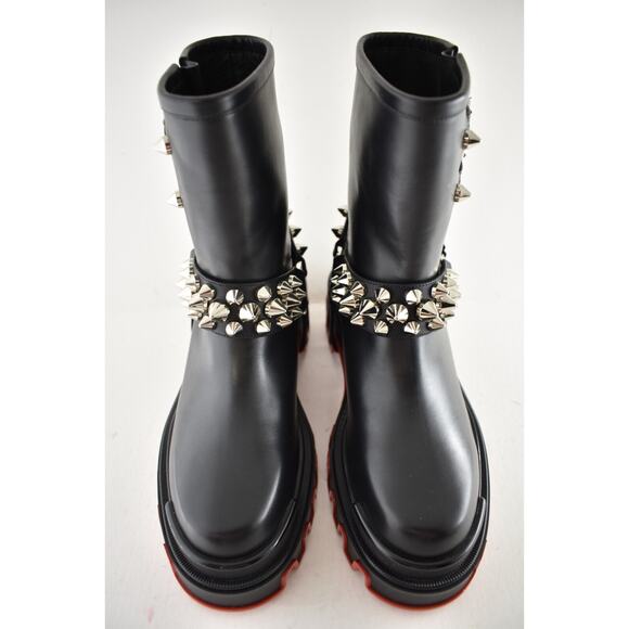 Christian Louboutin Dune Bike Flat Spike Black Leather Platform Ankle Boots 41.5 - Picture 10 of 16